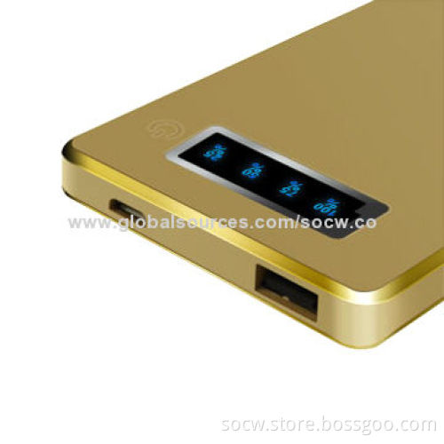 Promotion 3,600mAh Golden Portable Power Bank with Lithium Polymer Battery and Dual USB Ports
